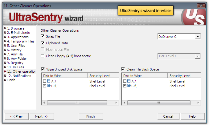 UltraSentry secure delete wizard interface